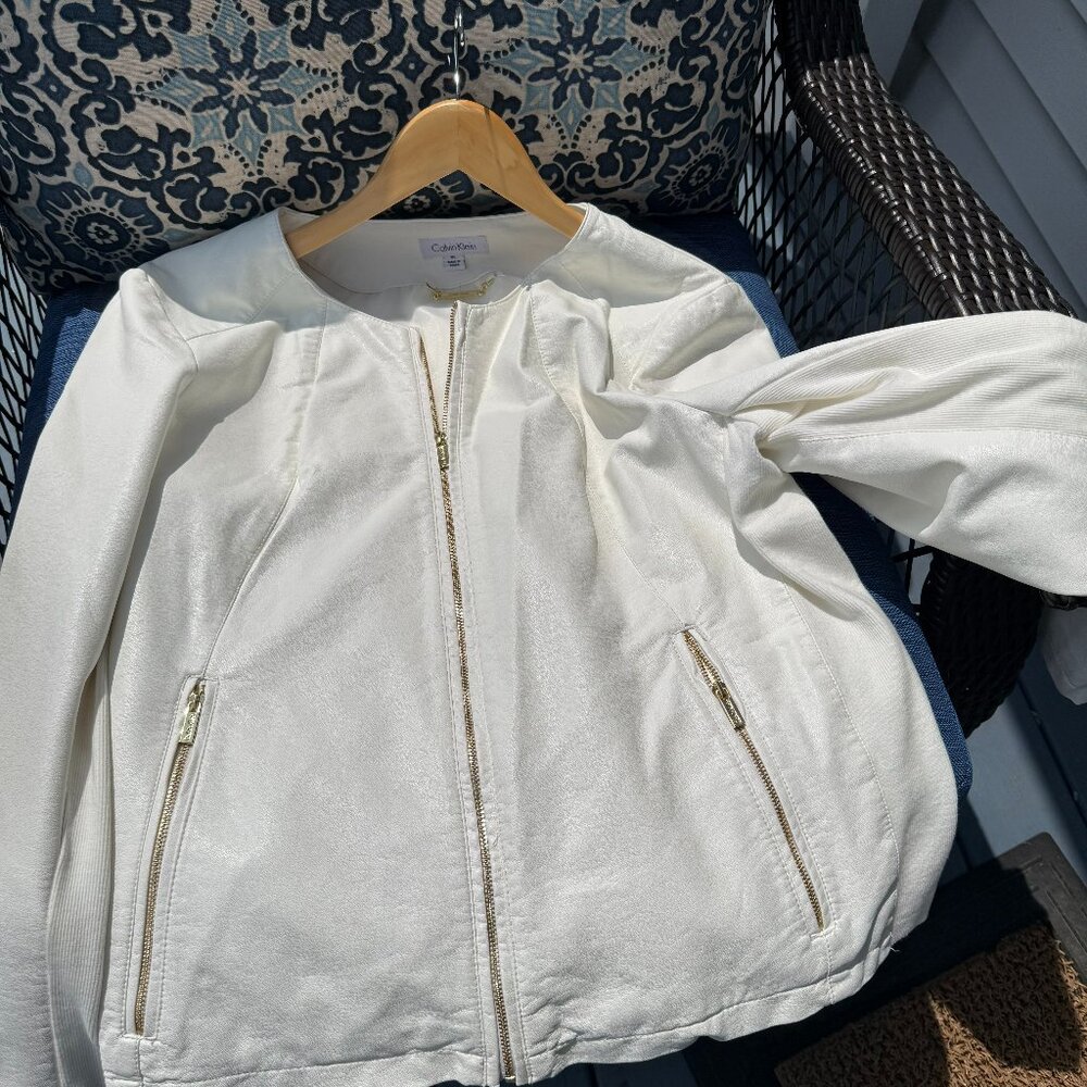 Calvin Klein White leather jacket  with Gold details
